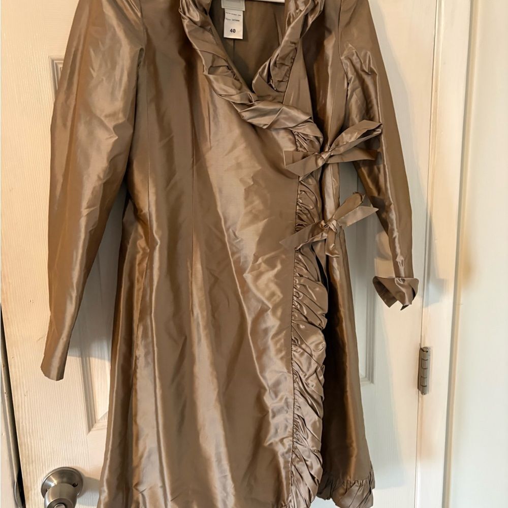 Paule Vasseur Coquette Ruffle Trench Coat Balletcore Satin Wrap Jacket - Picture 6 of 9